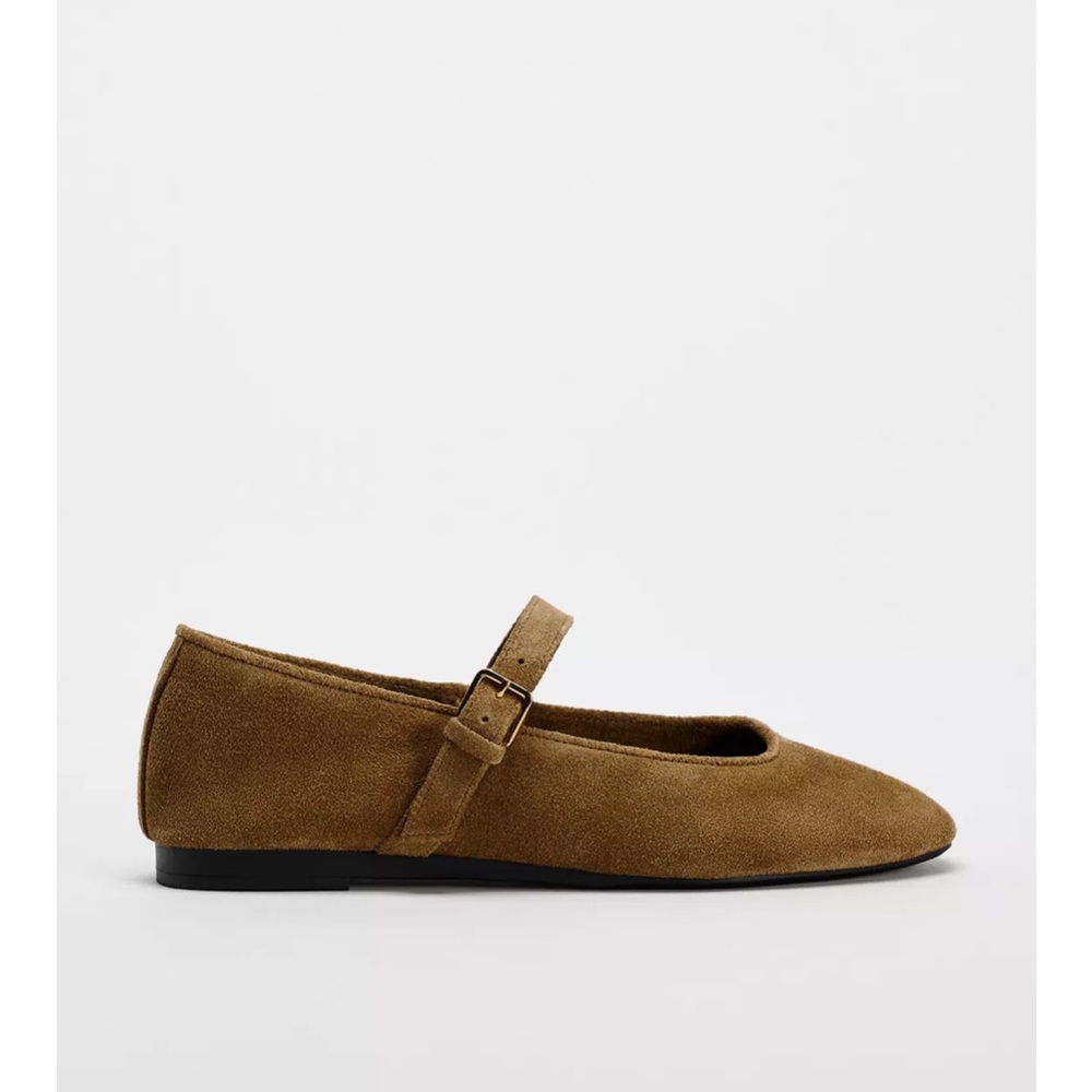 ZARA Suede Leather Ballet Flats 38